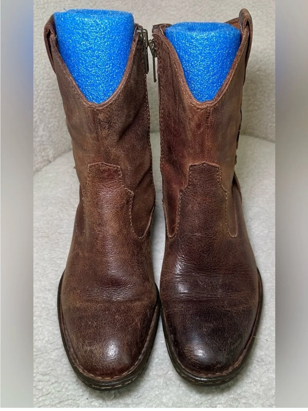 Born Karin Leather Western Ankle Booties Boots Brown Distressed Cowboy Boho 6.5